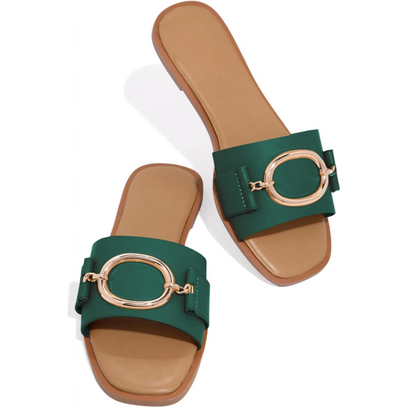 Coutgo Womens Square Toe Dressy Summer Slides