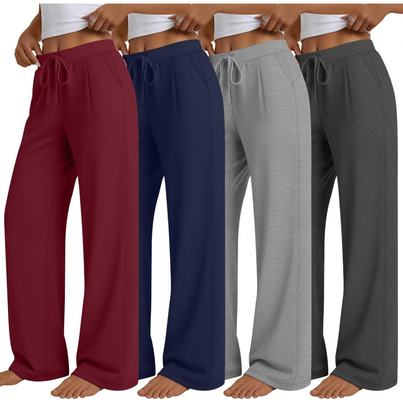 4 Pack Women's Lounge Pants Wide Leg Yoga Pants