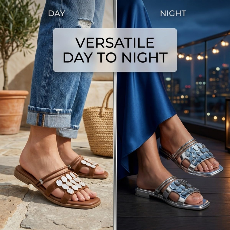 Fashion Pearl Shell Flat Slide Sandals Soft